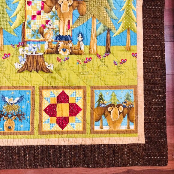 Handmade Quilted Table Runner "Encourage One Another" Browns Tans Greens 47x28" - Picture 2 of 12